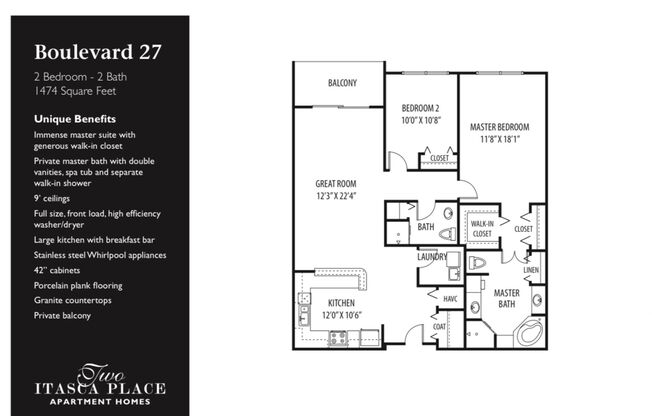 2 beds, 2 baths, 1,351 sqft, $2,400, Unit 427
