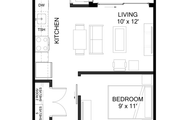 Studio, 1 bath, 580 sqft, $1,475, Unit 10 - 422