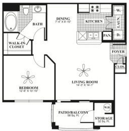 1 bed, 1 bath, 715 sqft, $2,081