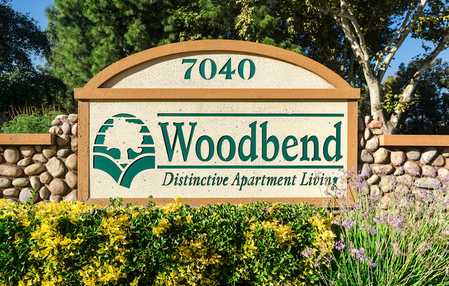 monument sign at Woodbend, California, 91701