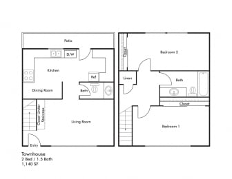 2 beds, 1.5 baths, 1,140 sqft, $2,515