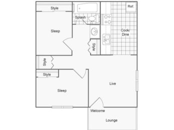 2 beds, 1 bath, 608 sqft, $1,715