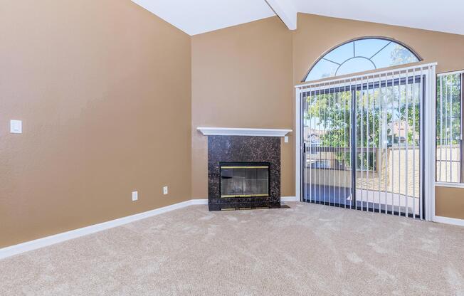 a bedroom with a large window