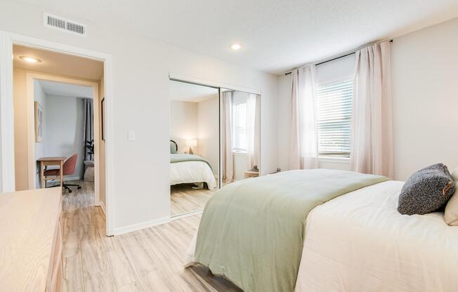 Walk-in closet and entrance to platinum bedroom at The Arbor in Blue Springs, Missouri