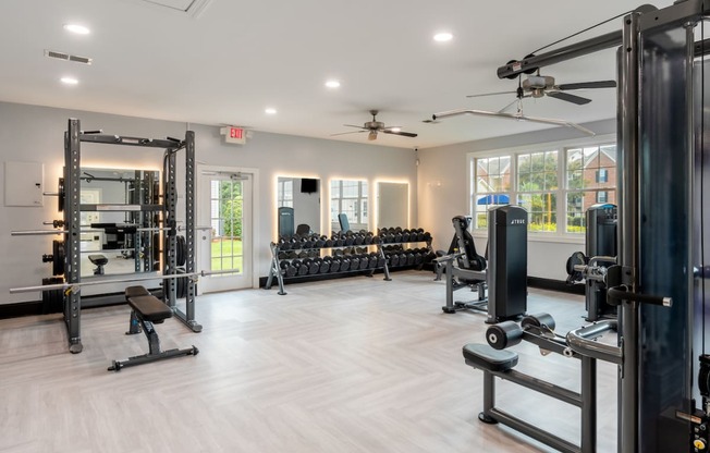 the preserve at ballantyne commons fitness room with weights and cardio equipment