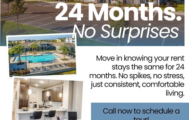 An advertisement for a 24-month rental agreement at Academy Park.