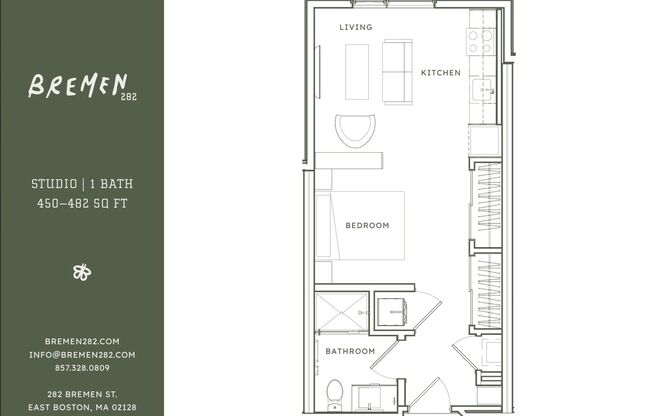 Studio, 1 bath, 450 sqft, $2,500, Unit 522