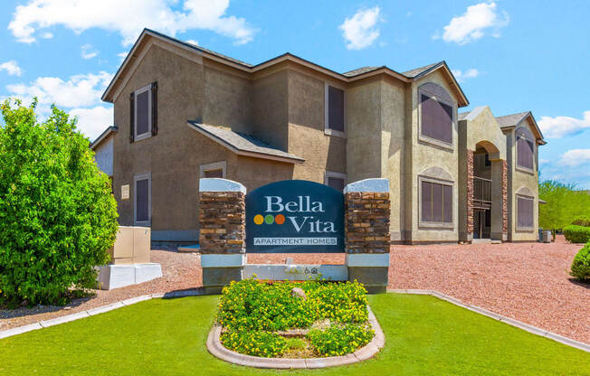 Monument sign at Bella Vita Apartments in Bullhead City Arizona Oct 2023