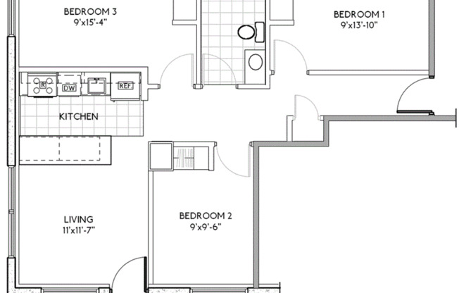 3 beds, 1 bath, 790 sqft, $3,099, Unit 1216-604