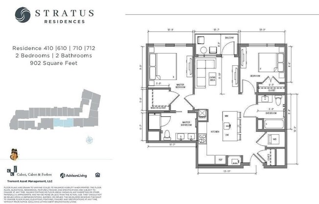 2 beds, 2 baths, 902 sqft, $4,500, Unit 710