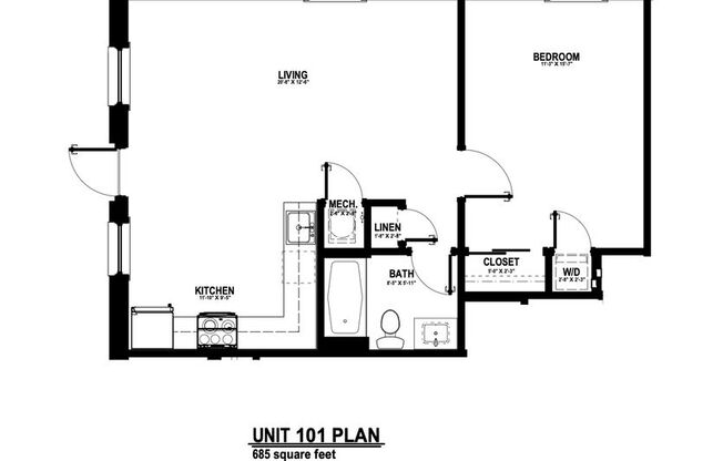 1 bed, 1 bath, 507 sqft, $950, Unit 101