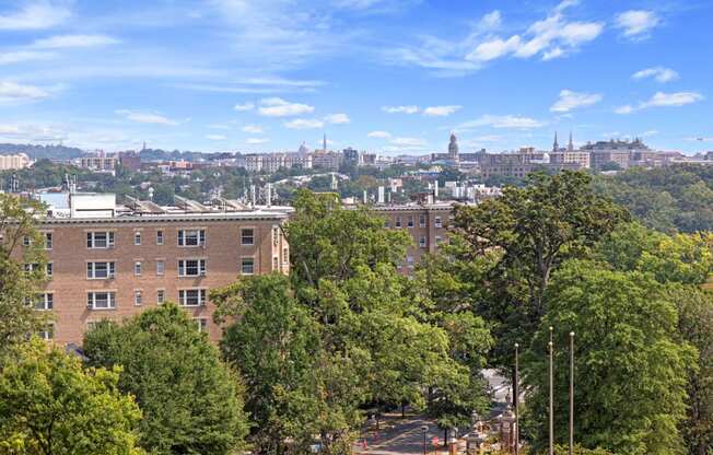 a view of the city from the roof of a building