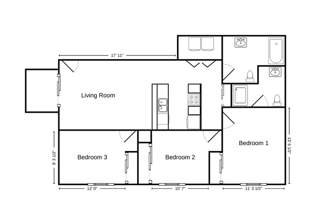 3 beds, 2 baths, 1,092 sqft, $1,540, Unit HO 125-17