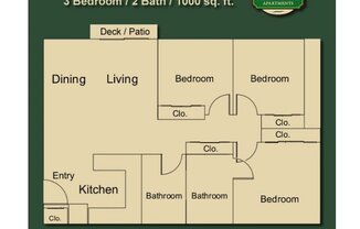 3 beds, 2 baths, 1,000 sqft, $1,400, Unit B101