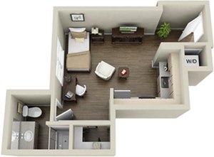 Studio, 1 bath, 402 sqft, $1,550