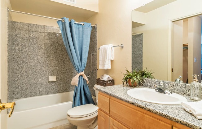 El Dorado Place spacious bathroom with shower tub combo. 