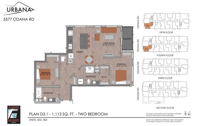 2 beds, 2 baths, 1,113 sqft, $2,280, Unit 502