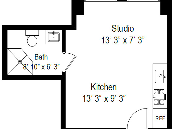 Studio, 1 bath, 262 sqft, $1,595
