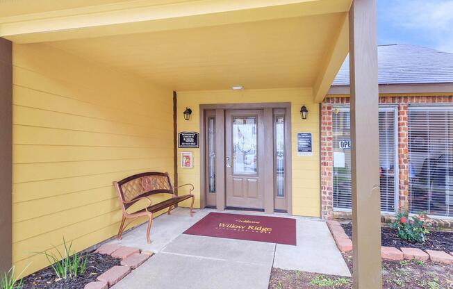 a close up of a yellow building