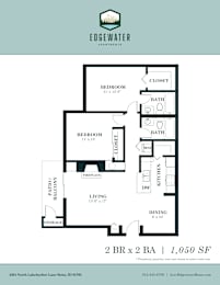 2 beds, 2 baths, 1,050 sqft, $1,781