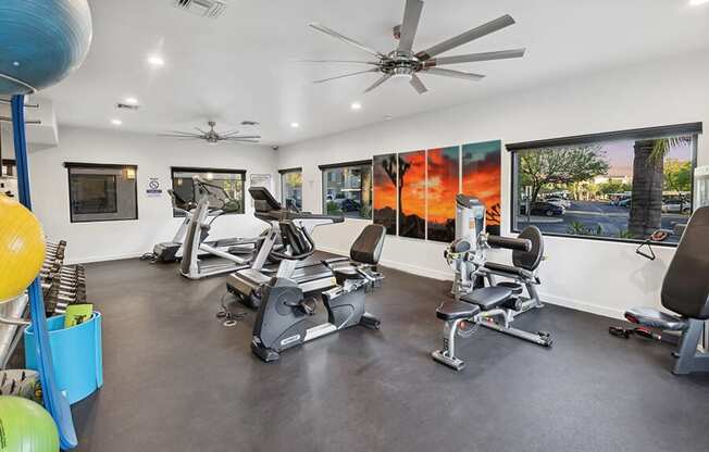 Community Fitness Center with Equipment at Ridgeline Apartments in Tucson, AZ.