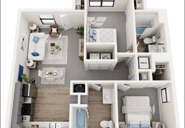 2 beds, 2 baths, 840 sqft, $1,400