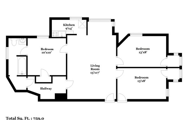 3 beds, 1 bath, 759 sqft, $3,548, Unit 1307-1