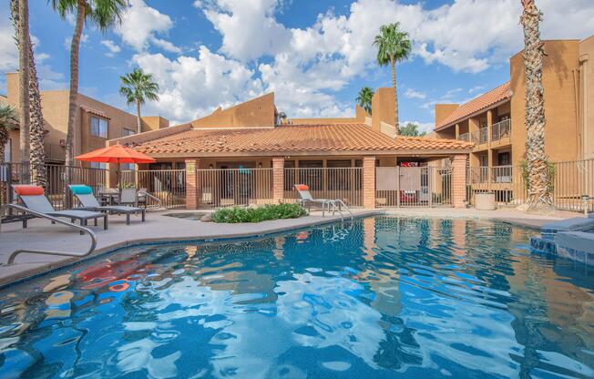 a house with a large pool of water