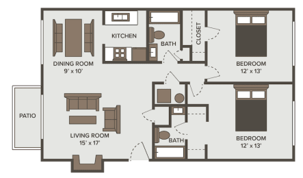 2 beds, 2 baths, 950 sqft, $1,419