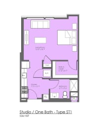 Studio, 1 bath, 536 sqft, $2,648