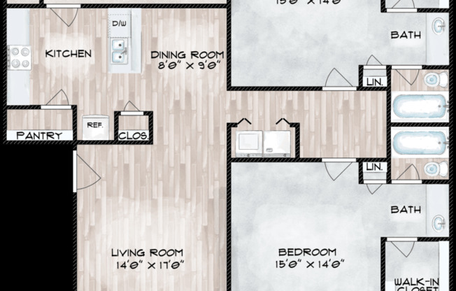 2 beds, 2 baths, 1,033 sqft, $1,369