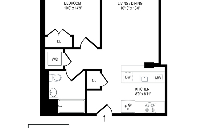 1 bed, 1 bath, 632 sqft, $3,700, Unit S3A