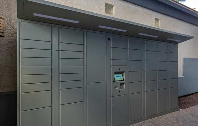 a close up of a garage door