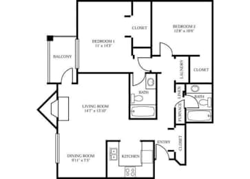 2 beds, 2 baths, 1,094 sqft, $1,838