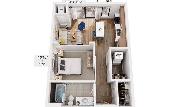 Studio, 1 bath, 612 sqft, $1,741
