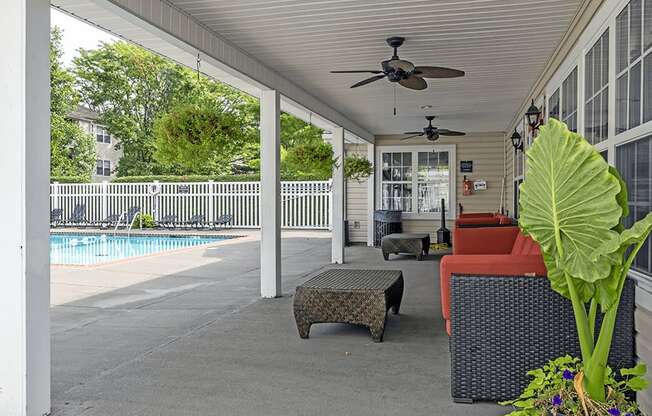 pool with covered patio at apartment community