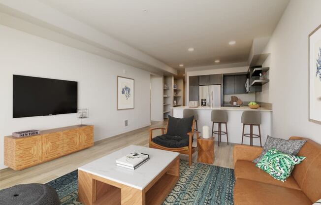 a living room with a couch coffee table and a television at Marina Square, Bremerton, WA, 98337