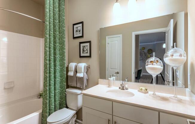 Bathroom with garden soaking tub at Lullwater at Blair Stone apartments for rent in Tallahassee, FL