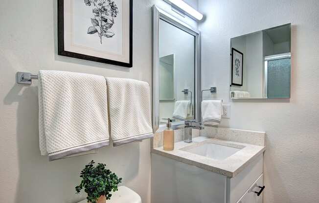 Apartments for Rent Kirkland WA - Bathroom at Woodlake Featuring Sleek Finishes