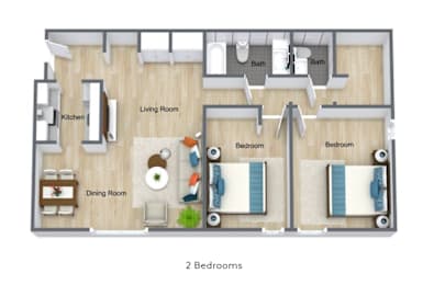 2 beds, 1.5 baths, 975 sqft, $1,205