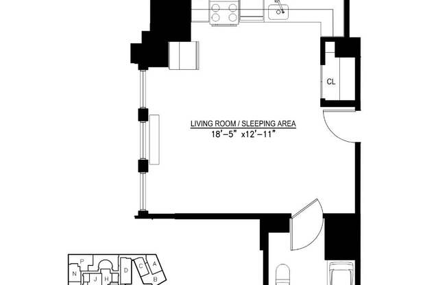 Studio, 1 bath, 439 sqft, $3,900, Unit 14G