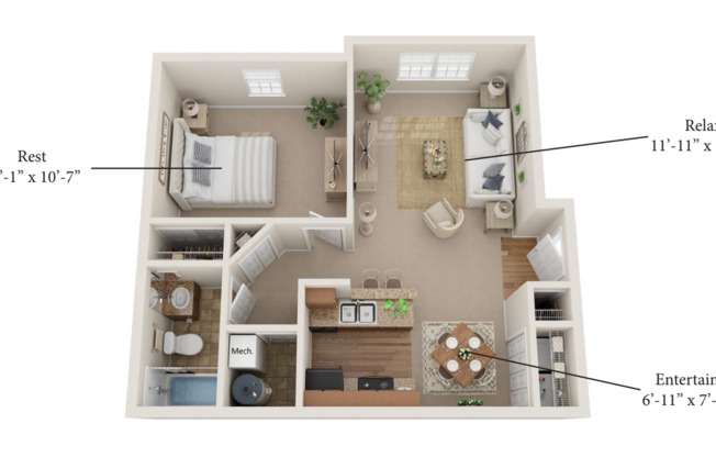1 bed, 1 bath, 678 sqft, $1,299, Unit 6341