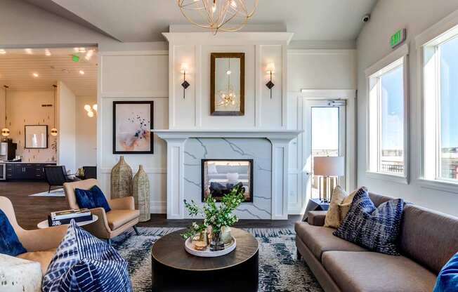 A living room with a fireplace and a couch.