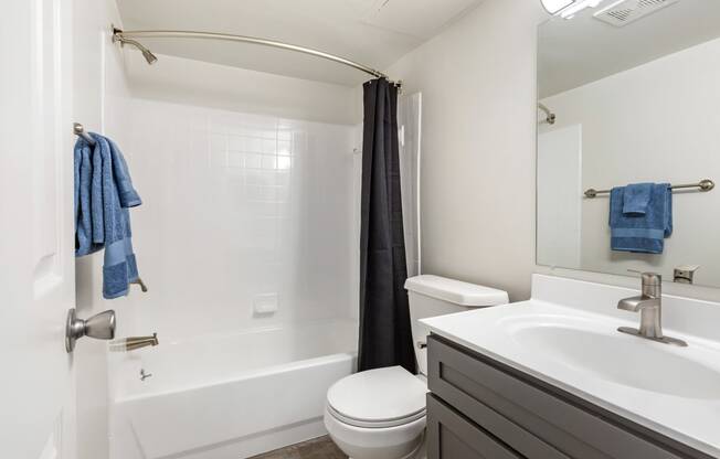 a bathroom with a sink toilet and bathtub at Copper and Quarry Village, Pikesville, MD, 21209