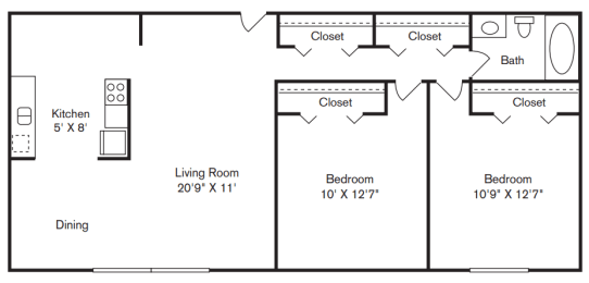 2 beds, 1 bath, 822 sqft, $1,059