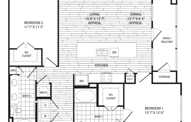 2 beds, 2 baths, 1,194 sqft, $2,170