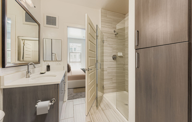 Plan B3: Upgraded bathroom featuring glass shower doors