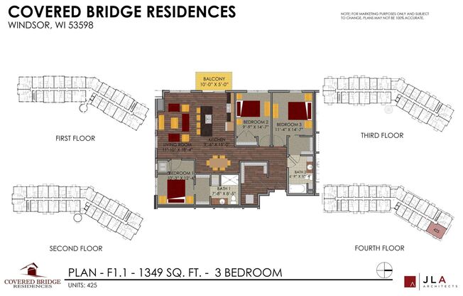 3 beds, 2 baths, 1,349 sqft, $2,529, Unit 425