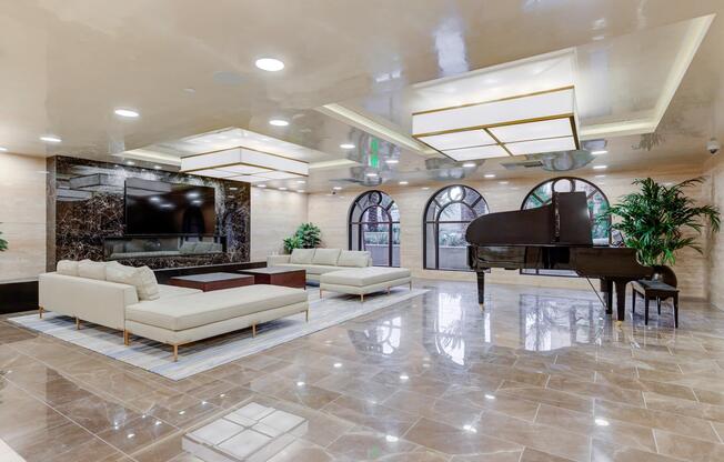 a room filled with furniture and a fireplace