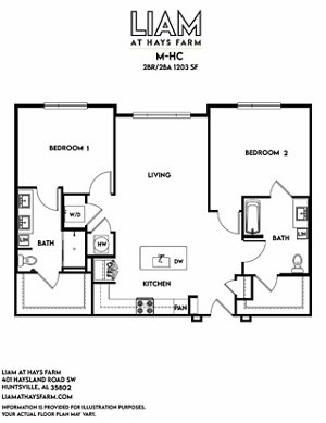 2 beds, 2 baths, 1,203 sqft, $1,621